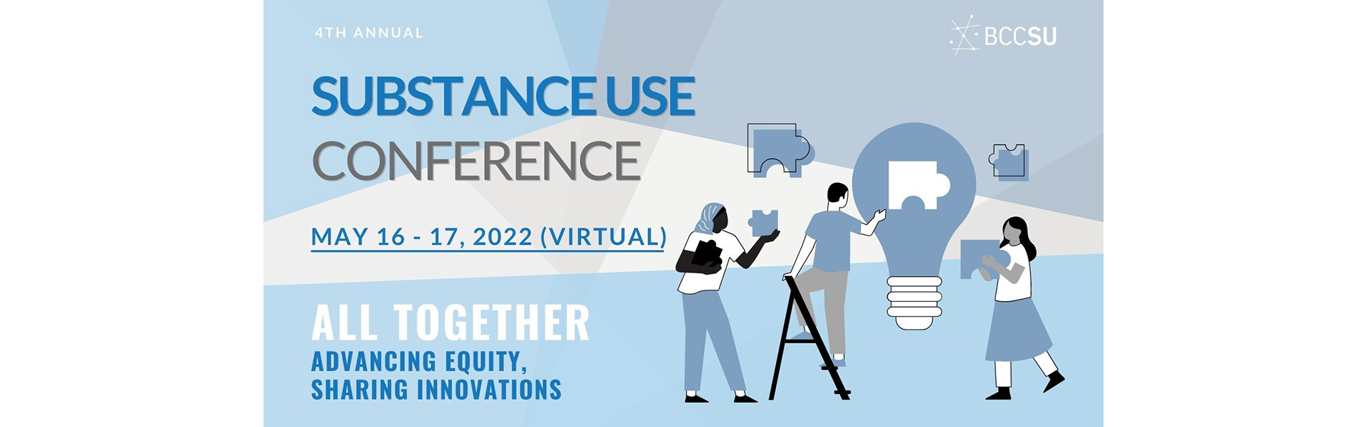 People working together holding puzzle pieces to fit inside a light bulb Conference poster showing graphic of people working together holding puzzle pieces to fit inside a light bulb