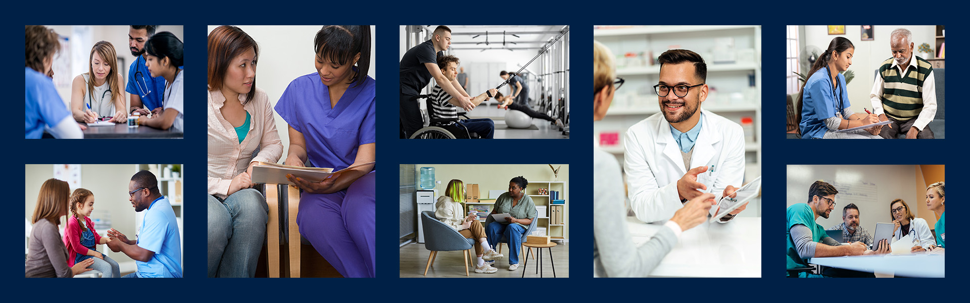 Photo collage of healthcare professionals and patients