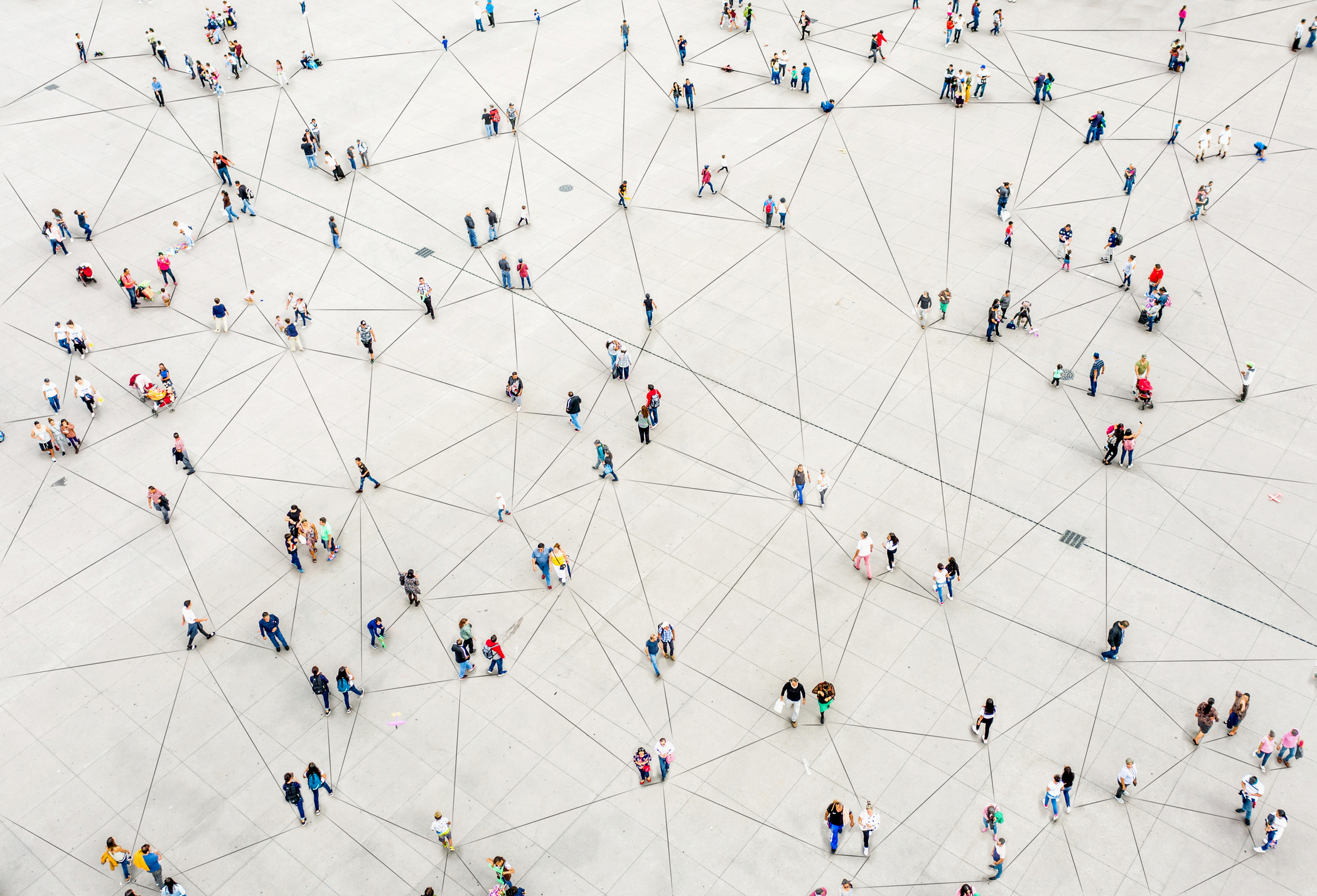 Crowd of people connected by lines