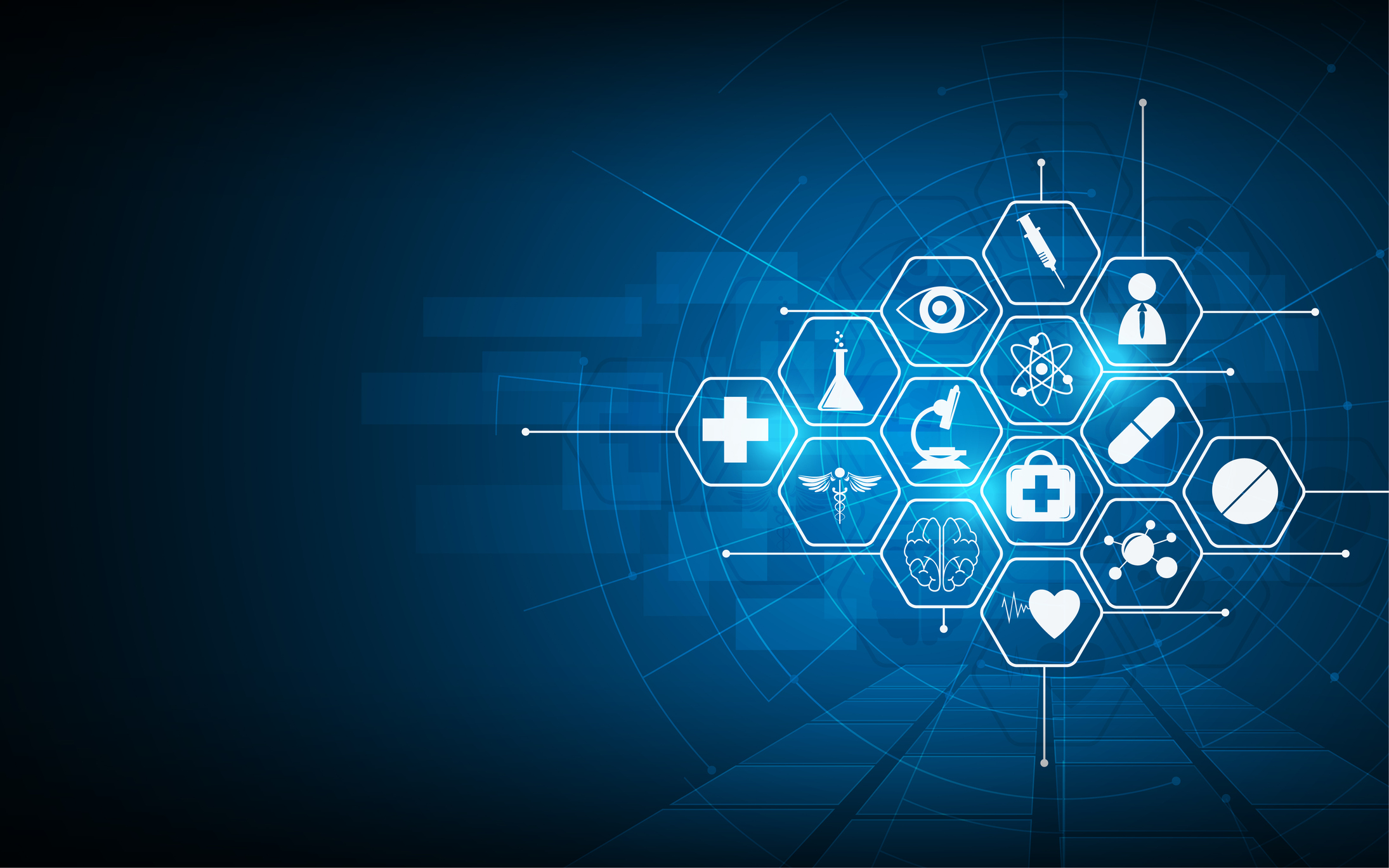 Graphic of medical, health, and research symbols