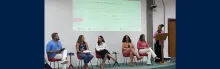 Photo of Cathy Kline and colleagues presenting at the Bahiana Conference in Brazil