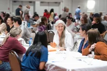 Photo of health mentor Cindy Frostad and students at program kickoff event