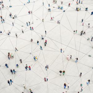 Crowd of people connected by lines