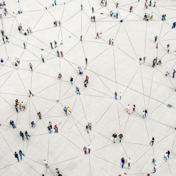 Crowd of people connected by lines