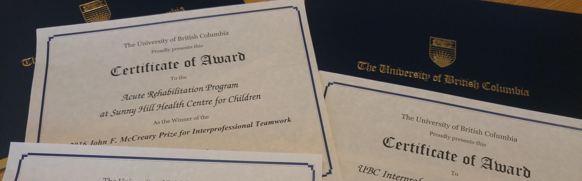 Photo of UBC certificates